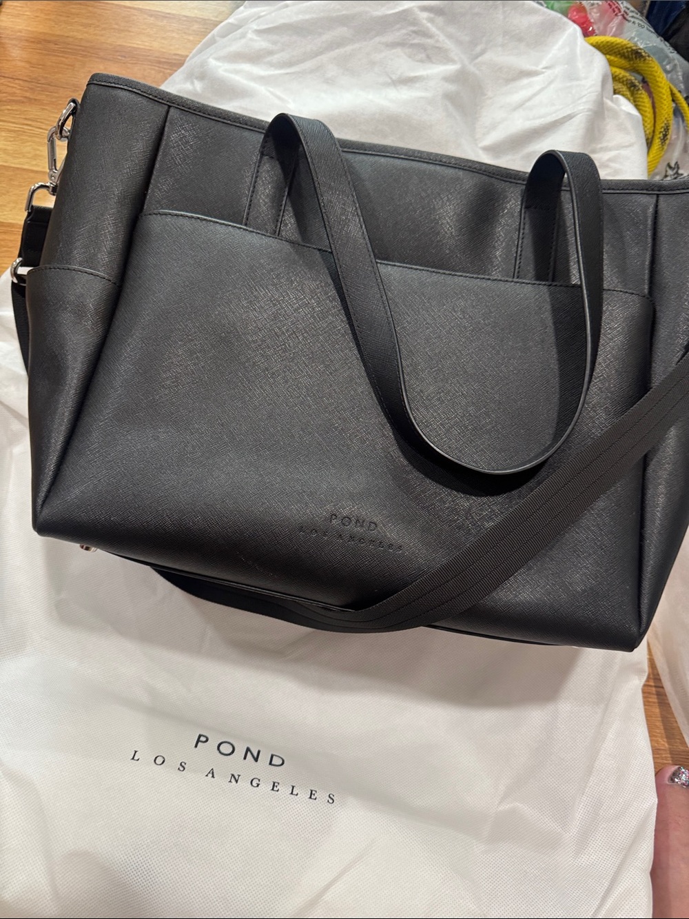 PondLA Black Structured Laptop Tote with Removable Strap/Convertible Backpack